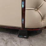 Oval Marble-Top Sideboard with Deep Button-Tufted Leather Panels and High-Gloss Lacquer Frame